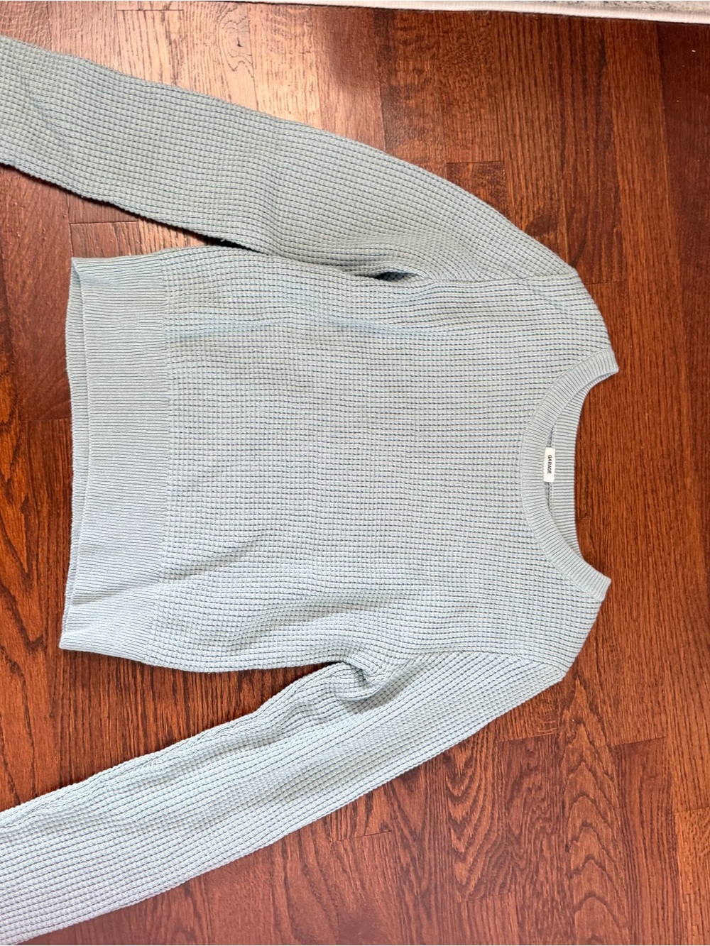 Garage Light Blue Waffle Knit Crewneck Sweater